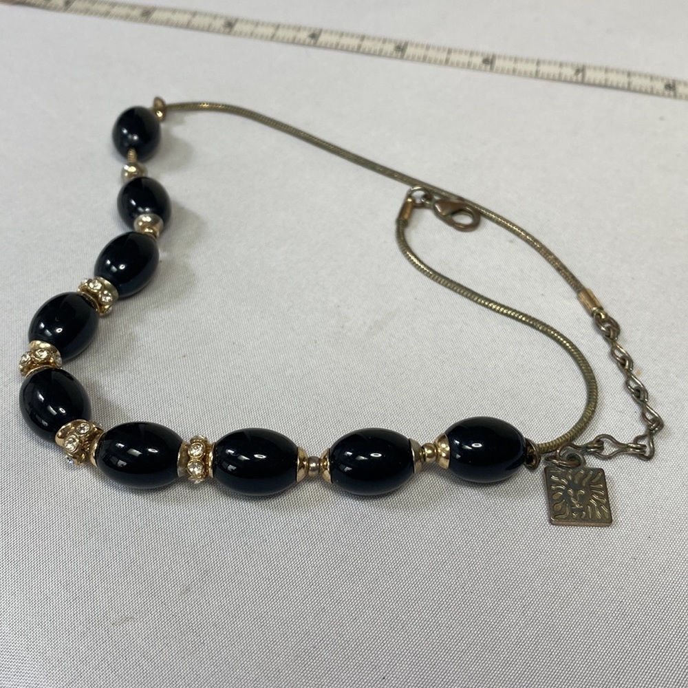 Vintage AK black bead rhinestone necklace - Picture 6 of 6
